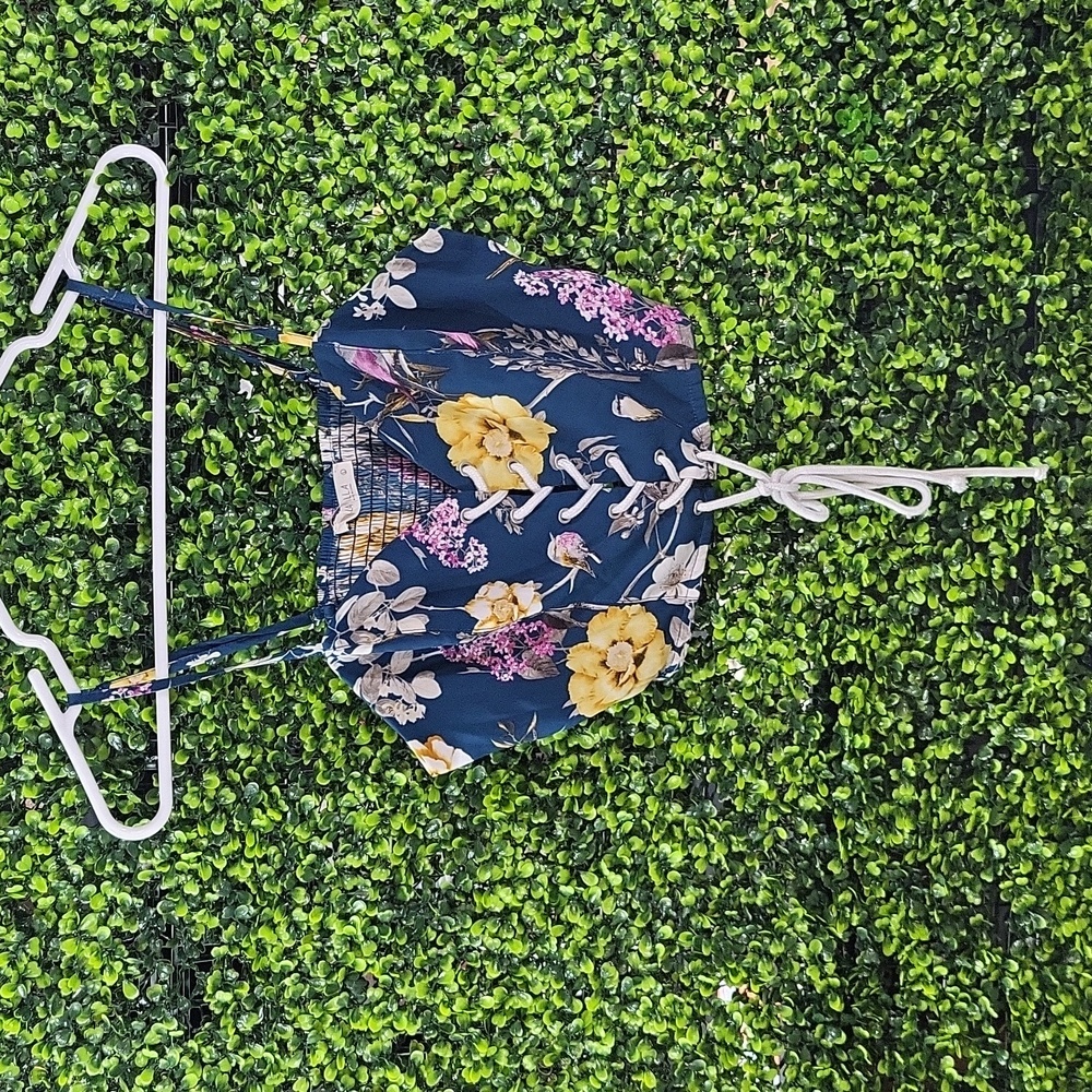 Illa Illa Floral Croptop Blue Yellow Violet Size Large